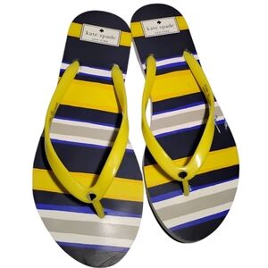 Kate Spade Striped Flip Flops Women's 9 Navy &Yellow Has Minor Damged On Print